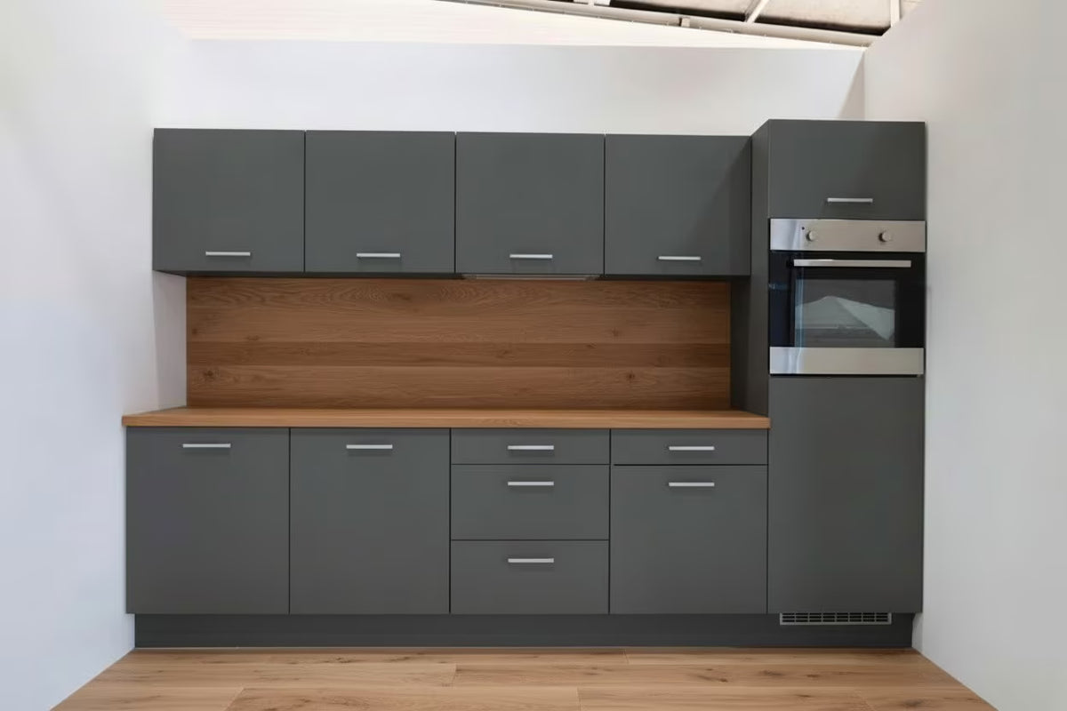 Einbauküche 300 cm Grau Matt – Moderne Küchenzeile ohne Elektrogeräte